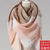 Seoul Show首爾秀 三角形經典格紋仿羊絨男女圍巾披肩  駝粉