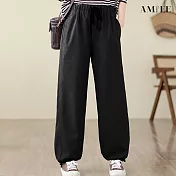 【AMIEE】立體輪廓剪裁寬鬆直筒寬褲(3色/M-3XL/KDPQ-7189) L 黑色