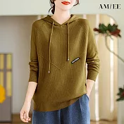 【AMIEE】柔軟直坑條連帽針織衛衣(6色/XL-4XL/KDTQ-6489) XL 薑黃