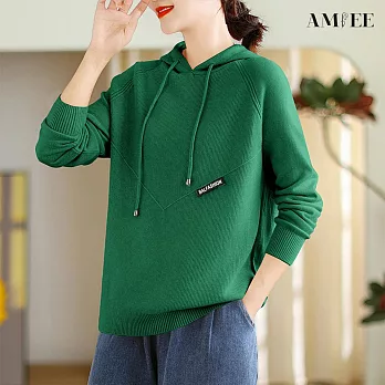 【AMIEE】柔軟直坑條連帽針織衛衣(6色/XL-4XL/KDTQ-6489) 3XL 綠色