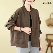 【AMIEE】經典休閒圓領排扣衛衣外套(4色/M-XL/KDCQ-2336) L 咖啡色