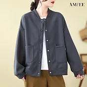【AMIEE】經典休閒圓領排扣衛衣外套(4色/M-XL/KDCQ-2336) XL 灰色
