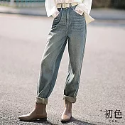 【初色】簡約顯瘦休閒長褲寬褲老爹褲牛仔褲-共2色-30566(M-XL可選) XL 藍色