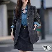 【初色】秋季開領西服長袖外套+高腰半身裙套裝-灰色-30453(M-XL可選) M 灰色