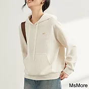 【MsMore】 肌理感拼接連帽小清新時尚減齡長袖短版寬鬆上衣# 119441 M 米白色