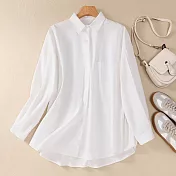 【ACheter】 韓版個性簡約百搭翻領長袖上衣襯衫慵懶外罩短版# 119598 XL 白色