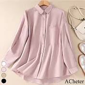 【ACheter】 韓版個性簡約百搭翻領長袖上衣襯衫慵懶外罩短版# 119598 M 粉紅色