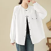 【ACheter】 文藝休閒襯衫簡約長袖百搭寬鬆復古棉質顯瘦中長外罩# 119614 M 白色
