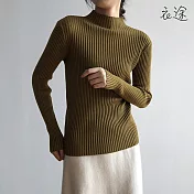 [衣途]柔軟半高領豎條針織打底衫FREE(KDTQ-B638) F 芥黃色