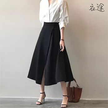 [衣途]優雅垂感高腰開衩長裙M-L(KDSQ-B665) L 高級黑
