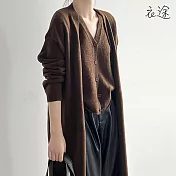 [衣途]慵懶風馬甲背心+針織外套兩件套裝FREE(KDAQ-B302) F 咖啡色