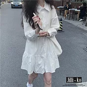 【Jilli~ko】設計感蛋糕拼接A字襯衫連衣裙 J10921  FREE 白色