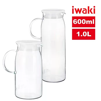 買1送1【iwaki】日本品牌把手耐熱玻璃水壺-1.0L+600ml(原廠總代理)