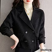 【MsMore】 小香風短外套收腰長袖星光百搭美麗呢外搭# 119158 XL 黑色