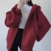 【MsMore】 華棉複合牛奶絲長袖寬鬆純色連帽T中長外套# 119213 2XL 磚紅色