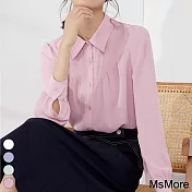 【MsMore】 曼貝法式襯衫長袖寬鬆百搭上衣大碼雪紡短版上衣# 119638 M 粉紅色