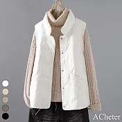 【ACheter】 輕薄保暖羽絨棉馬甲氣質寬鬆無袖背心短版外套# 119666 XL 白色