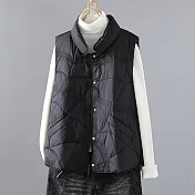 【ACheter】 輕薄保暖羽絨棉馬甲氣質寬鬆無袖背心短版外套# 119666 L 黑色