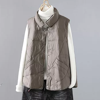 【ACheter】 輕薄保暖羽絨棉馬甲氣質寬鬆無袖背心短版外套# 119666 M 灰色