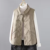 【ACheter】 輕薄保暖羽絨棉馬甲氣質寬鬆無袖背心短版外套# 119666 L 卡其色