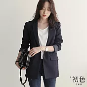【初色】韓版翻領素色長袖單顆釦收腰顯瘦西裝外套-黑色-30919(M-2XL可選) M 黑色