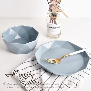 【Homely Zakka】莫蘭迪啞光鑽石陶瓷餐盤碗餐具_沙拉碗550ml 莫蘭迪灰藍