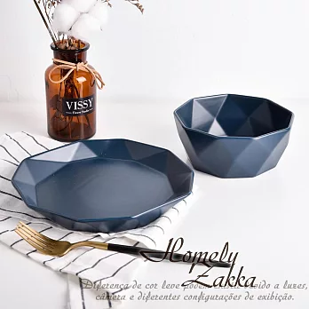【Homely Zakka】莫蘭迪啞光鑽石陶瓷餐盤碗餐具_小鑽石平盤  莫蘭迪藍