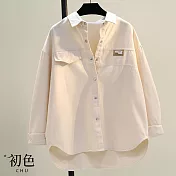 【初色】純色拼接長袖寬鬆顯瘦翻領襯衫外套-共4色-30595(M-2XL可選) L 米白色
