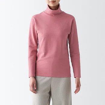 【MUJI 無印良品】女有機棉混保暖厚織高領長袖T恤 S 粉紅