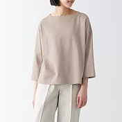 【MUJI 無印良品】女有機棉粗織船領七分袖T恤 XL 淺米