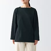 【MUJI 無印良品】女有機棉粗織天竺船領長袖T恤 XL 黑色