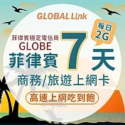 GLOBAL LINK 全球通 菲律賓7天上網卡 每日2GB 過量降速吃到飽 4G網速(菲律賓穩定電信商 即插即用)