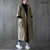 【AMIEE】長版落肩大口袋風衣外套(4色/FREE/KDCQ-5779) F 軍綠色