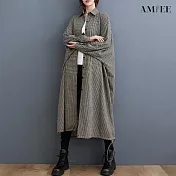 【AMIEE】寬鬆格紋排扣襯衫洋裝連衣裙(格紋/FREE/KDDQ-7583) F 格紋