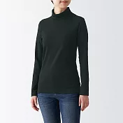 【MUJI 無印良品】女有機棉混彈性針織高領長袖T恤 L 黑色
