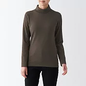 【MUJI 無印良品】女有機棉混彈性針織高領長袖T恤 S 棕色