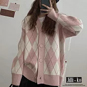 【Jilli~ko】學院風復古撞色菱格針織外套 J9333  FREE 粉紅色