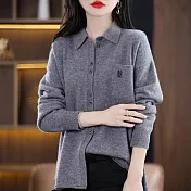 【MsMore】 韓版時尚polo領羊絨感寬鬆休閒針織短版純色外套# 118919 FREE 灰色