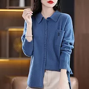 【MsMore】 韓版時尚polo領羊絨感寬鬆休閒針織短版純色外套# 118919 FREE 藍色