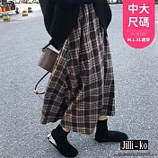 【Jilli~ko】韓風時尚百搭美拉德格子半身裙中大尺碼 J10985 FREE 咖色