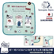 【Kusuguru Japan】紗布絨手帕 毛巾 日本眼鏡貓 NEKOMARUKE貓丸咖啡時光系列(日本正版商品)- 綠色