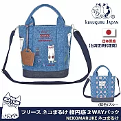 【Kusuguru Japan 】肩背包 手提包2用日本 眼鏡貓NEKOMARUKE貓丸系列 背帶可調整可拆卸 (加贈皮質造型掛飾)- 藍色