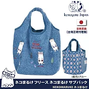 【Kusuguru Japan】 手提包 日本眼鏡貓 一體成型菱格配色寬口收納包 NEKOMARUKE貓丸系列(購物包 外出包)- 藍色