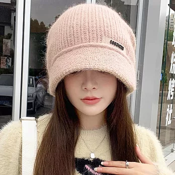 seoul show首爾秀   兔毛混紡雙層針織鴨舌帽防寒保暖堆堆帽   粉色