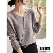 【Jilli~ko】不規則領設計感單排扣斜襟針織開衫 J11089  FREE 灰色