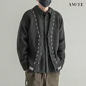【AMIEE】文青V領虛線排扣針織衫(男裝/KDCQ-B108) M 深灰色