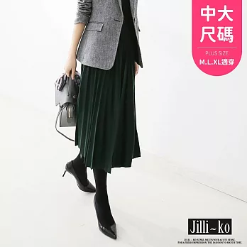 【Jilli~ko】時尚高腰顯瘦透氣毛呢風琴百褶裙中大尺碼 J11134  FREE 綠色