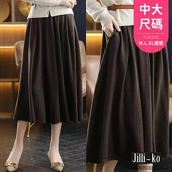 【Jilli~ko】純色寬鬆顯瘦百搭垂墜針織半身裙中大尺碼 J11113  FREE 咖色