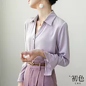 【初色】翻領素色寬鬆單排扣顯瘦長袖襯衫上衣-共2色-31003(M-2XL可選) M 紫色