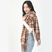 【KISSDIAMOND】韓系INS波浪格紋圍巾披肩(KDM-A005) F 駝色